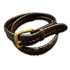 Vintage Fossil Belt Woven Braided Leather Brass Buckle Size 35